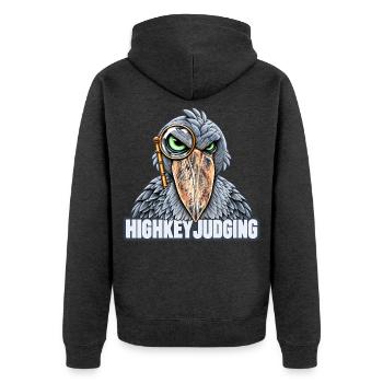 Schuhschnabel mit Brille – Highkey-Bewertung - Unisex Premium Bio Zip Hoodie - Anthrazit meliert - Hinten - Nico (187cm)