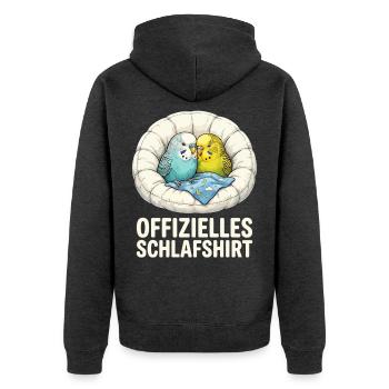 Papageienkuschel Schlafshirt - Unisex Premium Bio Zip Hoodie - Anthrazit meliert - Hinten - Nico (187cm)