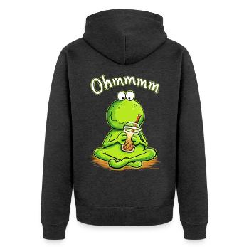 Bubble Tea Frosch Ohmmmm Boba Humor - Unisex Premium Bio Zip Hoodie - Anthrazit meliert - Hinten - Nico (187cm)