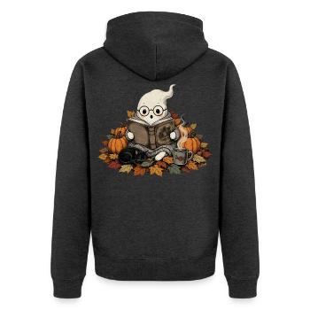Lesendes Gespenst Halloween Geschenk  - Unisex Premium Bio Zip Hoodie - Anthrazit meliert - Hinten - Nico (187cm)