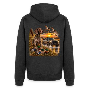 Vintage Hunting Truck Duck Hunting Dog Rustic Outd - Unisex Premium Bio Zip Hoodie - Anthrazit meliert - Hinten - Nico (187cm)