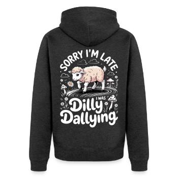 Entschuldige, dass ich zu spät bin, ich habe nur mit lustigen Schafen gespielt - Unisex Premium Bio Zip Hoodie - Anthrazit meliert - Hinten - Nico (187cm)