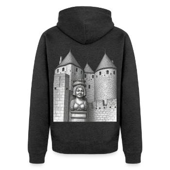 Festungs- und Büstenkönigin mittelalterliche Stadt - Unisex Premium Bio Zip Hoodie - Anthrazit meliert - Hinten - Nico (187cm)