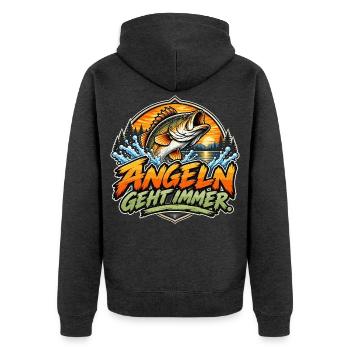 Angeln geht immer - Unisex Premium Bio Zip Hoodie - Anthrazit meliert - Hinten - Nico (187cm)