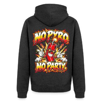 No Pyro – No Party - Unisex Premium Bio Zip Hoodie - Anthrazit meliert - Hinten - Nico (187cm)