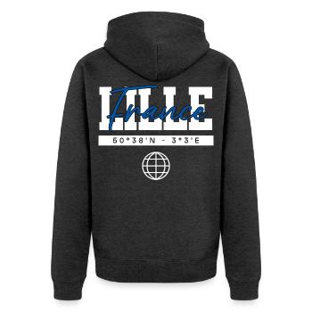 Lille Frankreich Koordinaten Reise Souvenir - Unisex Premium Bio Zip Hoodie - Anthrazit meliert - Hinten - Nico (187cm)