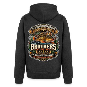 Brüder an der Karpfensee-Krone - Unisex Premium Bio Zip Hoodie - Anthrazit meliert - Hinten - Nico (187cm)