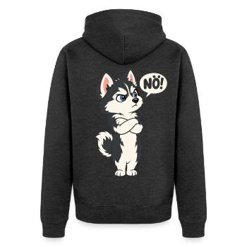 Nö! – Sturer Husky mit Haltung - Unisex Premium Bio Zip Hoodie - Anthrazit meliert - Hinten - Nico (187cm)