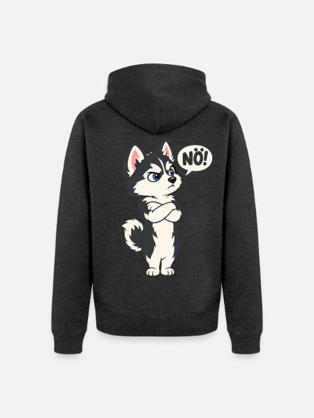 Nö! – Sturer Husky mit Haltung - Unisex Premium Bio Zip Hoodie - Anthrazit meliert