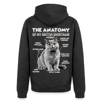 Britisch Kurzhaar Halter Geschenk Katzenmama - Unisex Premium Bio Zip Hoodie - Anthrazit meliert - Hinten - Nico (187cm)
