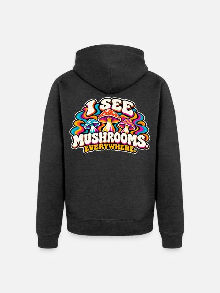 Ich sehe Pilze überall - Unisex Premium Bio Zip Hoodie - Anthrazit meliert
