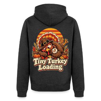 Tiny Turkey Loading Herbstwitz - Unisex Premium Bio Zip Hoodie - Anthrazit meliert - Hinten - Nico (187cm)