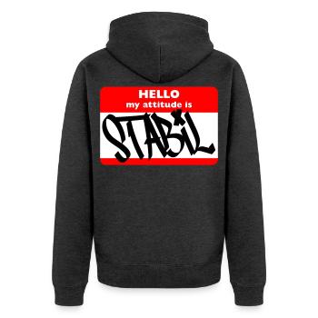 STABIL - HELLO HIP HOP - Unisex Premium Bio Zip Hoodie - Anthrazit meliert - Hinten - Nico (187cm)