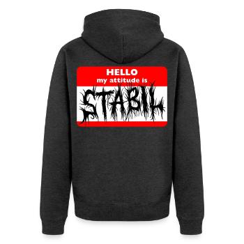 STABIL - HELLO DEATH METAL - Unisex Premium Bio Zip Hoodie - Anthrazit meliert - Hinten - Nico (187cm)