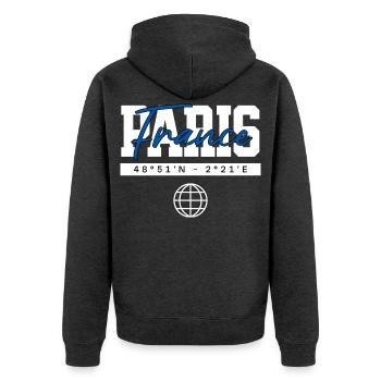 Paris Frankreich Koordinaten Reise Souvenir - Unisex Premium Bio Zip Hoodie - Anthrazit meliert - Hinten - Nico (187cm)