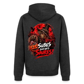 Halloween Vogelscheuche – Süßes oder Saures - Unisex Premium Bio Zip Hoodie - Anthrazit meliert - Hinten - Nico (187cm)