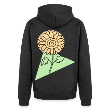 Sonnenblumenblüte in mintgrüner geometrischer Form - Unisex Premium Bio Zip Hoodie - Anthrazit meliert - Hinten - Nico (187cm)