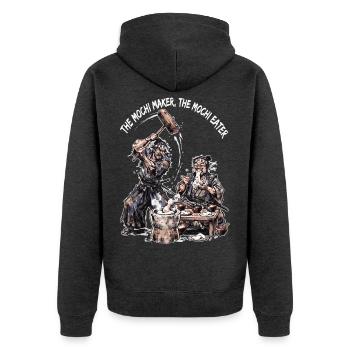 Surreal Samurai Mochi Maker & Eater Vintage Art - Unisex Premium Bio Zip Hoodie - Anthrazit meliert - Hinten - Nico (187cm)
