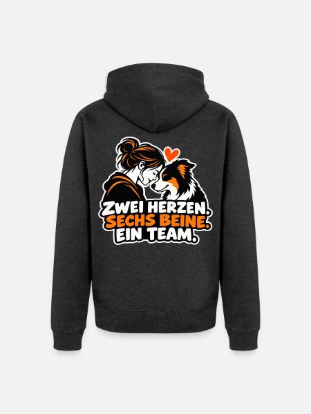 Zwei Herzen Sechs Beine Team - Unisex Premium Bio Zip Hoodie - Anthrazit meliert