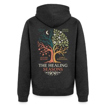 Das Baumdesign der Healing Seasons - Unisex Premium Bio Zip Hoodie - Anthrazit meliert - Hinten - Nico (187cm)