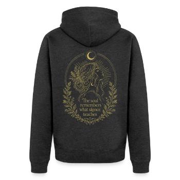 Soul Silence Blumenmondkunst - Unisex Premium Bio Zip Hoodie - Anthrazit meliert - Hinten - Nico (187cm)