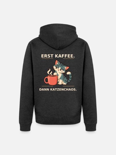 Erst Kaffee, Dann Katzenchaos - Unisex Premium Bio Zip Hoodie - Anthrazit meliert