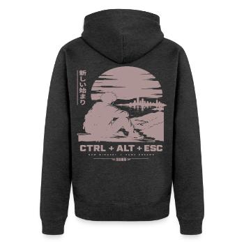 Neue Horizonte: CTRL ALT ESC Retro-Szene - Unisex Premium Bio Zip Hoodie - Anthrazit meliert - Hinten - Nico (187cm)