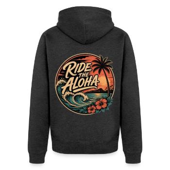 Ride the Aloha - Unisex Premium Bio Zip Hoodie - Anthrazit meliert - Hinten - Nico (187cm)