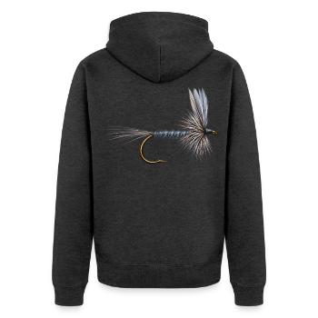Blue Dun Streamer - Unisex Premium Bio Zip Hoodie - Anthrazit meliert - Hinten - Nico (187cm)