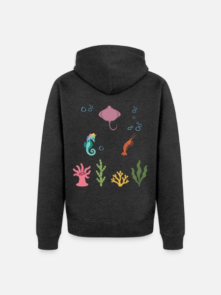 Rochen Unterwasser Kinder Einhorn-Seepferdchen - Unisex Premium Bio Zip Hoodie - Anthrazit meliert