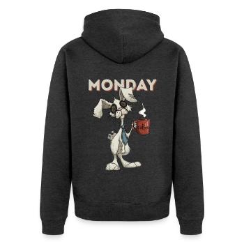 Montagshase mit Kaffee - Unisex Premium Bio Zip Hoodie - Anthrazit meliert - Hinten - Nico (187cm)