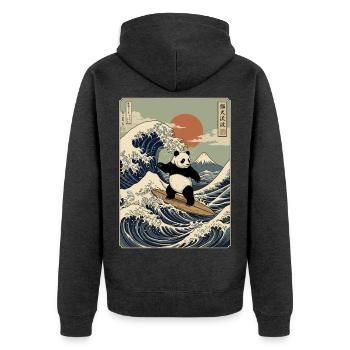 Panda, Surfen, Japanisch, Surfer, Pandabär - Unisex Premium Bio Zip Hoodie - Anthrazit meliert - Hinten - Nico (187cm)