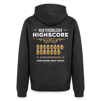 Mein Persönlicher Highscore - Eine Runde Geht Noch - Unisex Premium Bio Zip Hoodie - Anthrazit meliert - Hinten - Nico (187cm)
