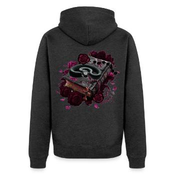 Gothic Schlangenbuch mit Rosen - Unisex Premium Bio Zip Hoodie - Anthrazit meliert - Hinten - Nico (187cm)