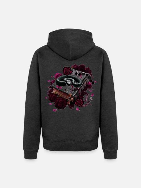 Gothic Academia Schlange Buch T-Shirt - Unisex Premium Bio Zip Hoodie - Anthrazit meliert
