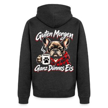 Guten Morgen Ganz dünnes Eis - Unisex Premium Bio Zip Hoodie - Anthrazit meliert - Hinten - Nico (187cm)