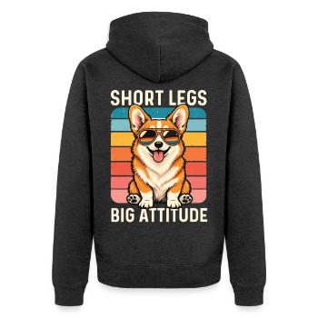 Short Legs Big Attitude – Walisischer Corgi-Hundeliebhaber - Unisex Premium Bio Zip Hoodie - Anthrazit meliert - Hinten - Nico (187cm)
