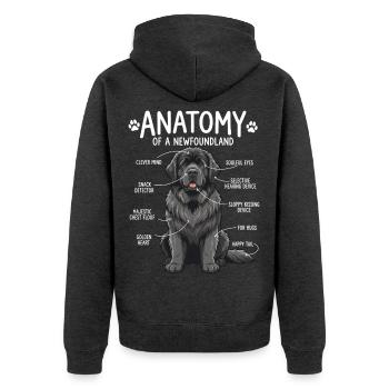 Anatomie eines Neufundländers – Newfie Papa Newfie Mama - Unisex Premium Bio Zip Hoodie - Anthrazit meliert - Hinten - Nico (187cm)