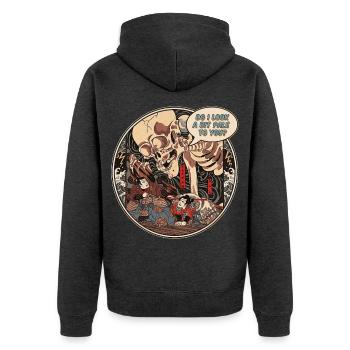 Japanese Skeleton Ukiyo-e Kuniyoshi Parody - Unisex Premium Bio Zip Hoodie - Anthrazit meliert - Hinten - Nico (187cm)