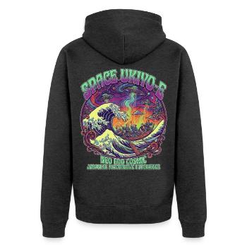 Hokusai Great Wave & UFO Psychedelic Cosmic Ukiyoe - Unisex Premium Bio Zip Hoodie - Anthrazit meliert - Hinten - Nico (187cm)