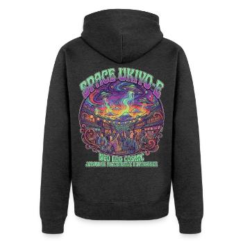 Neo Edo Fest and UFO Ukiyo-e Psychedelic Trip - Unisex Premium Bio Zip Hoodie - Anthrazit meliert - Hinten - Nico (187cm)