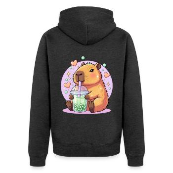 Kawaii Boba-Haustier mit Herz - Unisex Premium Bio Zip Hoodie - Anthrazit meliert - Hinten - Nico (187cm)
