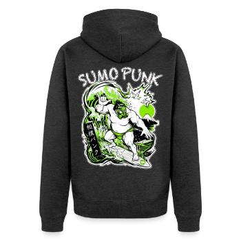 SUMO PUNK Light Green Cyberpunk Neo Ukiyo-E Japan - Unisex Premium Bio Zip Hoodie - Anthrazit meliert - Hinten - Nico (187cm)
