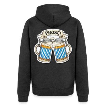 Prost! Bierkrüge Sticker Design - Unisex Premium Bio Zip Hoodie - Anthrazit meliert - Hinten - Nico (187cm)