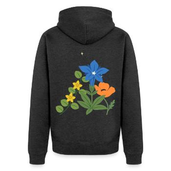 Blumen botanisch Natur Design - Unisex Premium Bio Zip Hoodie - Anthrazit meliert - Hinten - Nico (187cm)