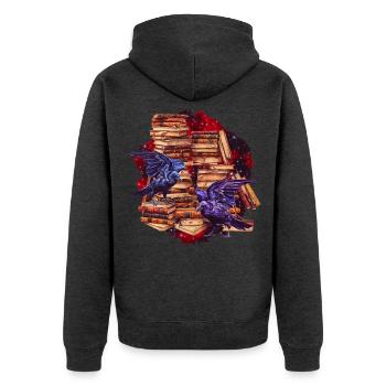 Nachtbibliothek Rabenflug - Unisex Premium Bio Zip Hoodie - Anthrazit meliert - Hinten - Nico (187cm)