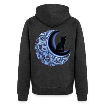 Blauer Mondtraum mit Fuchs - Unisex Premium Bio Zip Hoodie - Anthrazit meliert - Hinten - Nico (187cm)