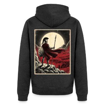 Spartan Hoplite Red Moon Vintage-Posterkunst - Unisex Premium Bio Zip Hoodie - Anthrazit meliert - Hinten - Nico (187cm)