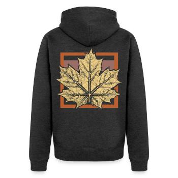 Ahorn Blatt im Rahmen / Floral Botanik - Unisex Premium Bio Zip Hoodie - Anthrazit meliert - Hinten - Nico (187cm)