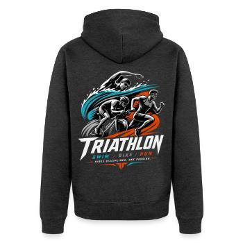 Triathlon - Unisex Premium Bio Zip Hoodie - Anthrazit meliert - Hinten - Nico (187cm)